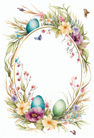Watercolor easter decorative ornate frameの写真素材