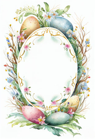 Watercolor easter decorative ornate frameの写真素材