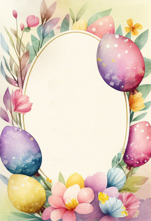 Watercolor easter decorative ornate frameの写真素材