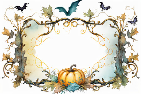 Watercolor Halloween decorative ornate frameの写真素材