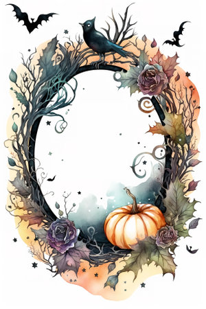 Watercolor Halloween decorative ornate frameの写真素材