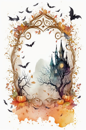 Watercolor Halloween decorative ornate frameの写真素材