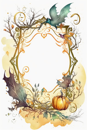 Watercolor Halloween decorative ornate frameの写真素材