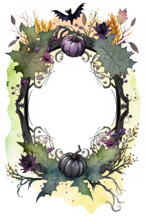 Watercolor Halloween decorative ornate frameの写真素材