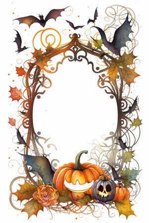 Watercolor Halloween decorative ornate frameの写真素材