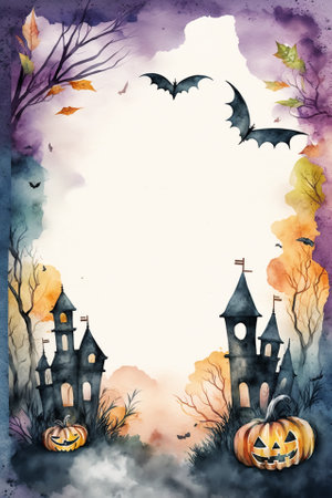 Watercolor Halloween decorative ornate frameの写真素材