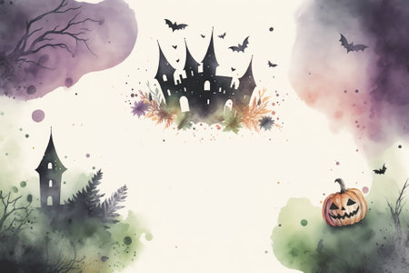 Watercolor Halloween decorative ornate frameの写真素材