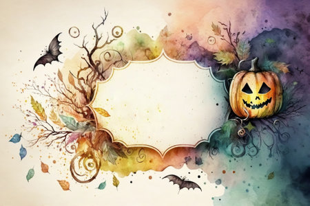 Watercolor Halloween decorative ornate frameの写真素材