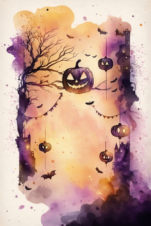 Watercolor Halloween decorative ornate frameの写真素材