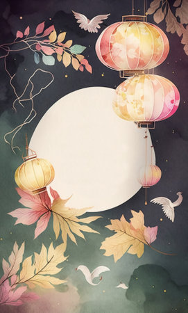 Mid-Autumn Festival watercolor abstract background for businesの写真素材