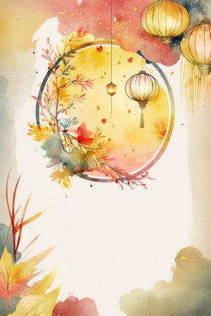 Mid-Autumn Festival watercolor abstract background for businesの写真素材