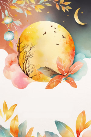 Mid-Autumn Festival watercolor abstract background for businesの写真素材