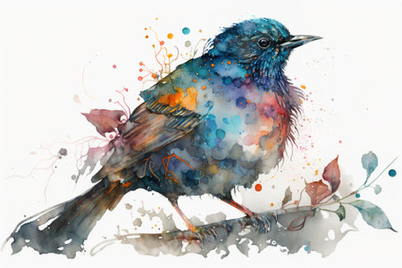 Watercolor bird illustration white backgroundの写真素材