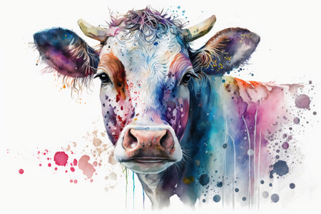 Watercolor cow illustration white backgroundの写真素材