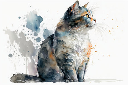 Watercolor cat illustration white backgroundの写真素材