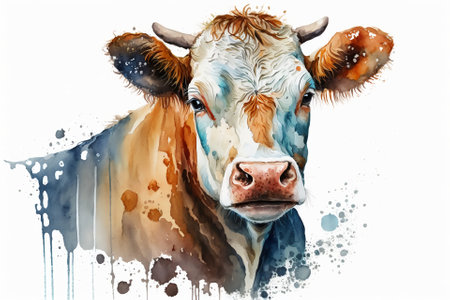 Watercolor cow illustration white backgroundの写真素材