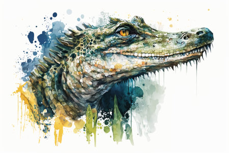 Watercolor Crocodile illustration white backgroundの写真素材