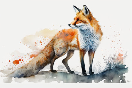 Watercolor fox illustration white backgroundの写真素材
