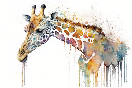 Watercolor giraffe illustration white backgroundの写真素材