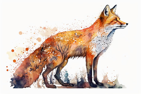 Watercolor fox illustration white backgroundの写真素材