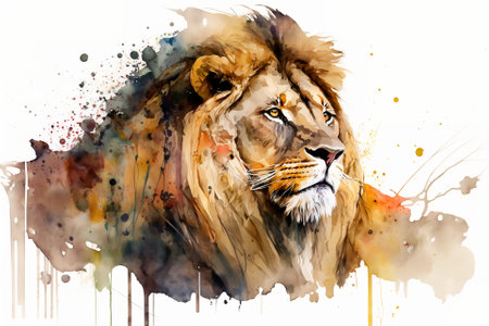 Watercolor lion illustration white backgroundの写真素材