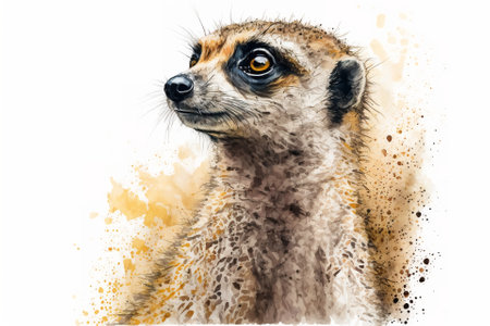 Watercolor meerkat illustration white backgroundの写真素材