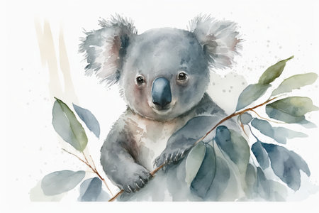Watercolor koala illustration white backgroundの写真素材