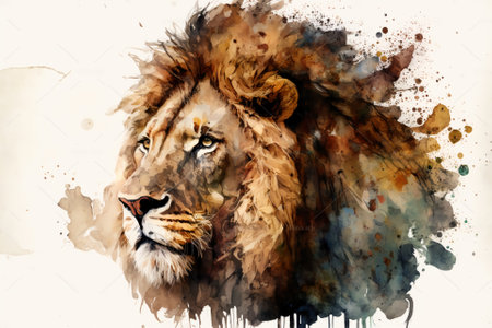 Watercolor lion illustration white backgroundの写真素材