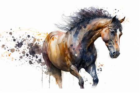 Watercolor horse illustration white backgroundの写真素材
