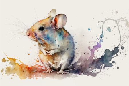 Watercolor mouse illustration white backgroundの写真素材