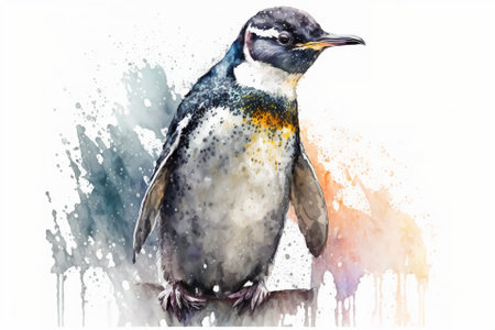 Watercolor penguin illustration white backgroundの写真素材