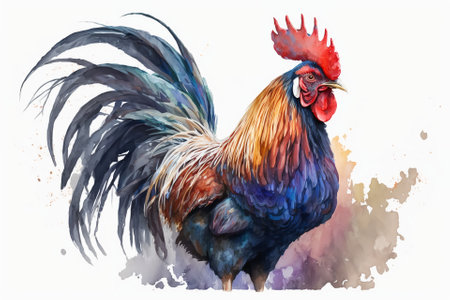 Watercolor rooster illustration white backgroundの写真素材