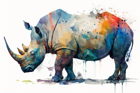 Watercolor rhino illustration white backgroundの写真素材