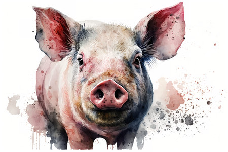 Watercolor pig illustration white background