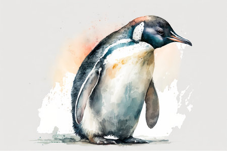 Watercolor penguin illustration white backgroundの写真素材