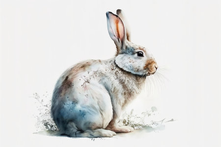 Watercolor rabbit illustration white backgroundの写真素材