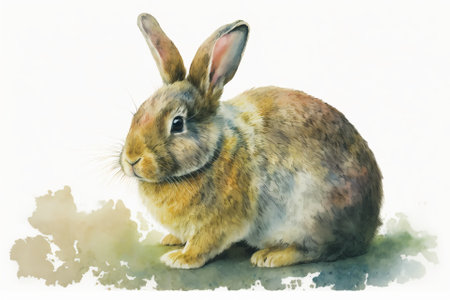 Watercolor rabbit illustration white backgroundの写真素材