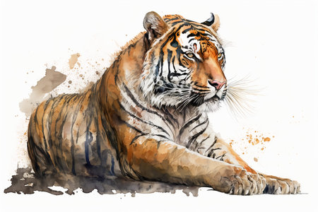 Watercolor tiger illustration white backgroundの写真素材