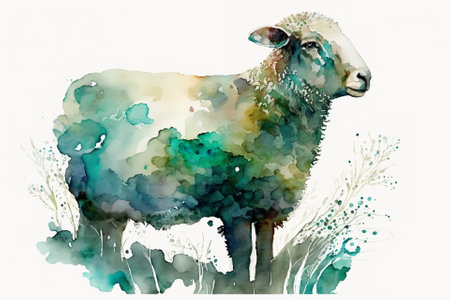 Watercolor sheep illustration white backgroundの写真素材