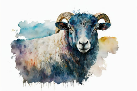 Watercolor sheep illustration white backgroundの写真素材