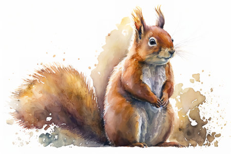 Watercolor squirrel illustration white backgroundの写真素材