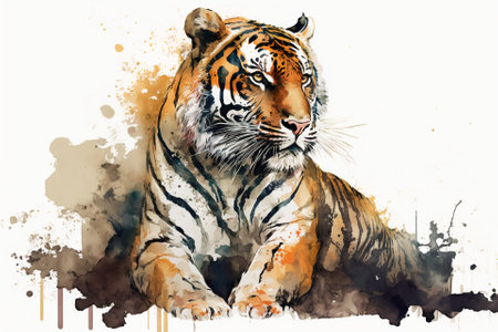 Watercolor tiger illustration white backgroundの写真素材