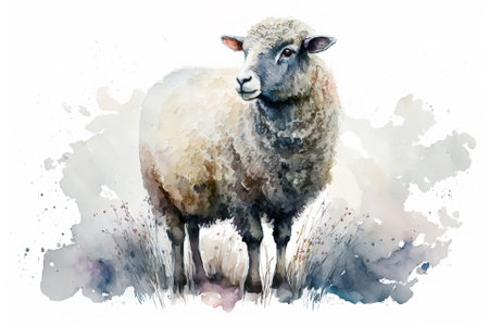 Watercolor sheep illustration white backgroundの写真素材