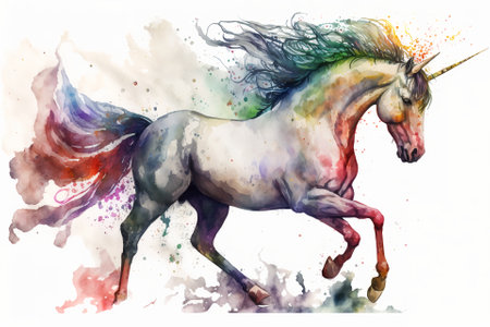 Watercolor unicorn illustration white backgroundの写真素材