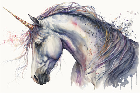 Watercolor unicorn illustration white backgroundの写真素材