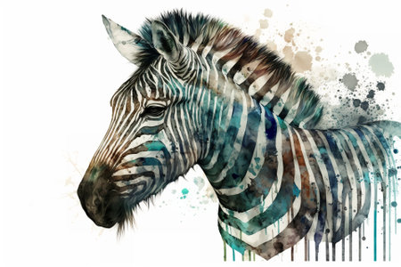 Watercolor zebra illustration white backgroundの写真素材