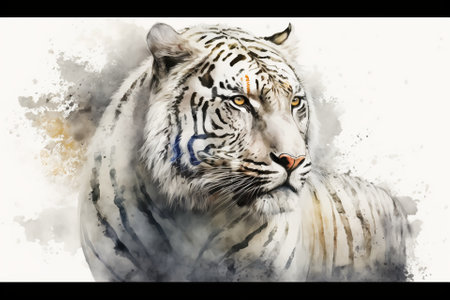 Watercolor white tiger illustration white backgroundの写真素材