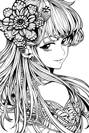A beautiful girl, featuring decorations and costumes, doodle, coloring book. Vector illustrationのイラスト素材