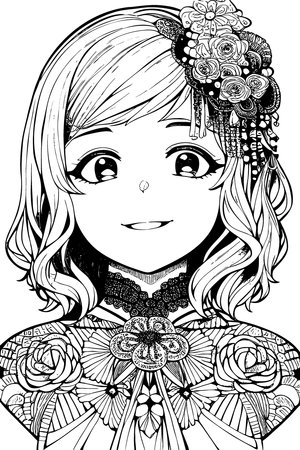 A beautiful girl, featuring decorations and costumes, doodle, coloring book. Vector illustrationのイラスト素材