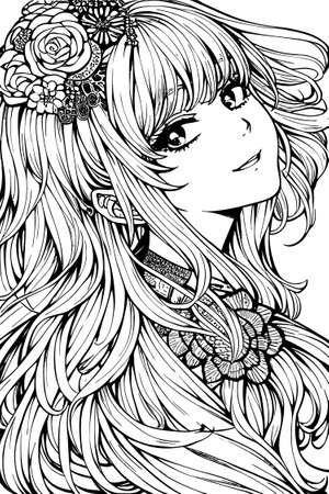 A beautiful girl, featuring decorations and costumes, doodle, coloring book. Vector illustrationのイラスト素材